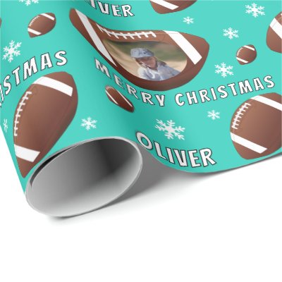American Football Ball Merry Christmas Photo Wrapping Paper