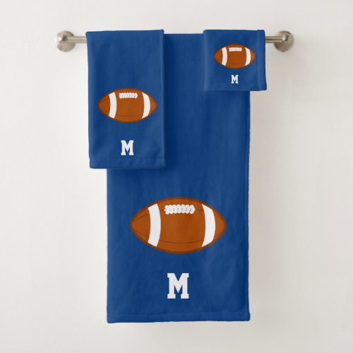 American Football Ball  Monogram on Royal Blue Bath Towel Set