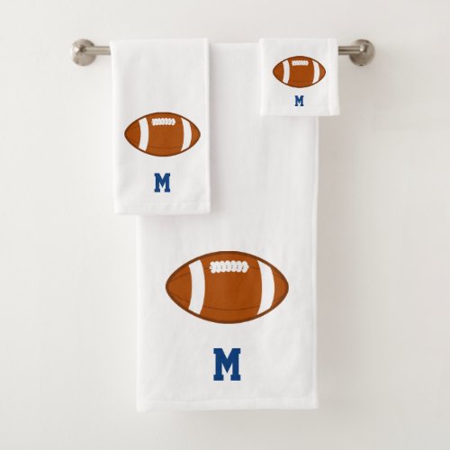 American Football Ball  Monogram on White Bath Towel Set