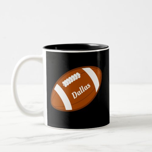 American Football Ball on Black Two_Tone Coffee Mug