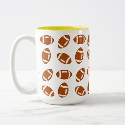American Football Ball Pattern on White Two_Tone Coffee Mug