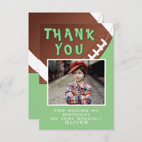 American Football Ball Sports Kids Birthday Photo  Thank You Card