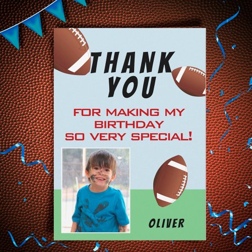 American Football Ball Sports Kids Birthday Photo Thank You Card