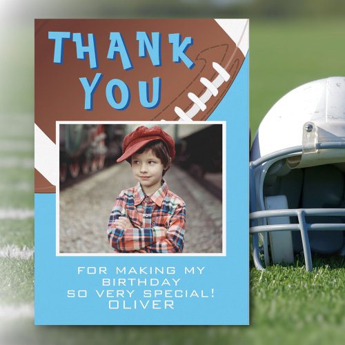 American Football Ball Sports Kids Birthday Photo  Thank You Card