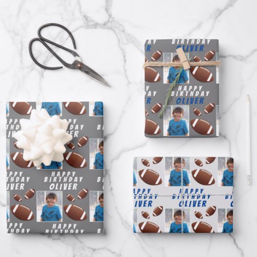American Football Ball Sports Kids Birthday Photo Wrapping Paper Sheets