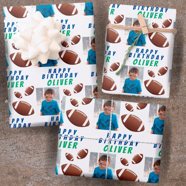American Football Ball Sports Kids Birthday Photo Wrapping Paper Sheets (Creator Uploaded)