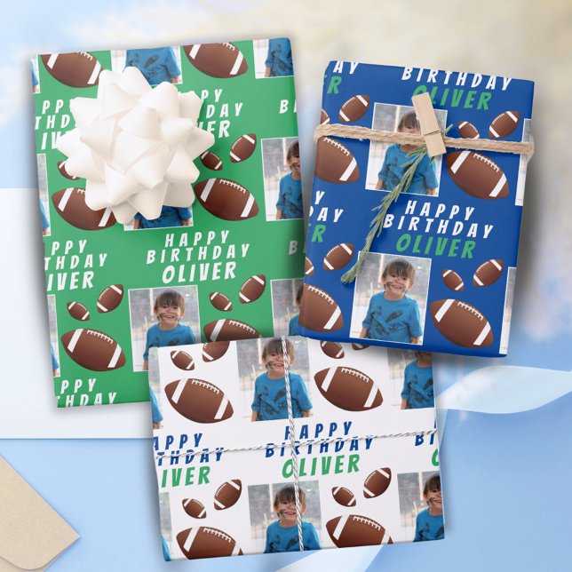 American Football Ball Sports Kids Birthday Photo Wrapping Paper Sheets (Creator Uploaded)