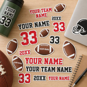 American Football Ball Team Name Number Kids Sticker