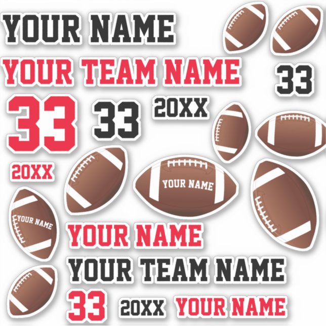 American Football Ball Team Name Number Kids Sticker (Front)