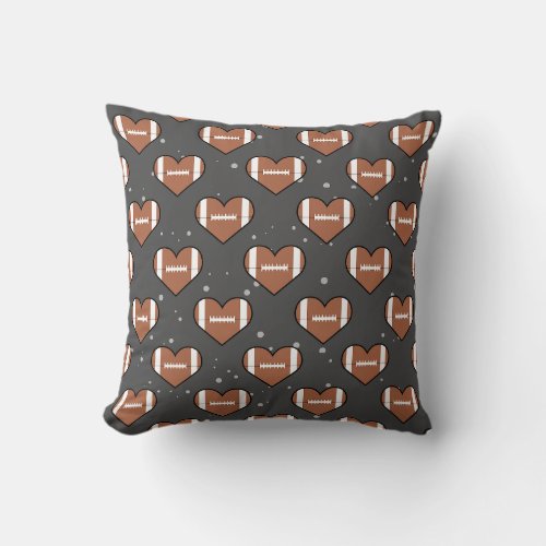 American Football Ball Texture In Heart Shape  Throw Pillow