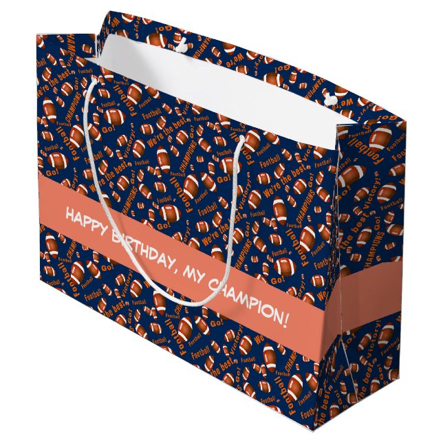 American Football Balls And Inspirational Text Large Gift Bag (Back Angled)