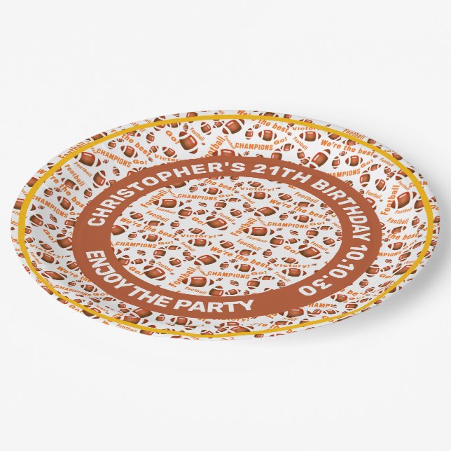 American Football Balls And Inspirational Text Paper Plates (Angled)