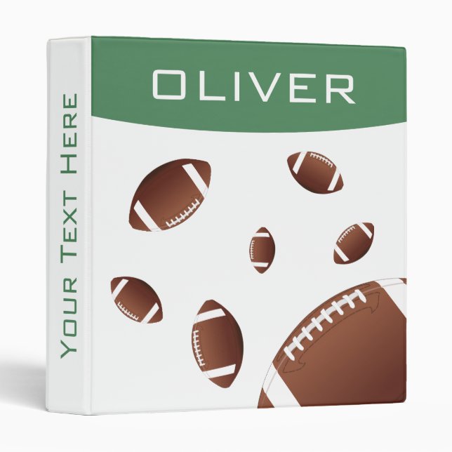 American Football Balls Green Kids Name  3 Ring Binder (Front/Spine)
