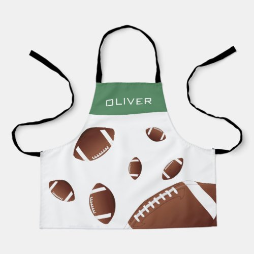 American Football Balls Green Kids Name Apron