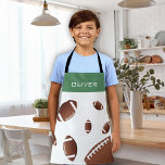 American Football Balls Green Kids Name Apron<br><div class="desc">American Football Balls Green Kids Name Apron. Fun design for a real football player. Personalize with your name.</div>