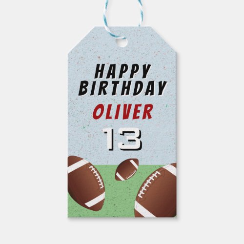American Football Balls Happy Birthday  Gift Tags - American Football Balls Happy Birthday Gift tag. Football-themed happy birthday gift tag. Add your name and age. Great for kids who love football and sports.