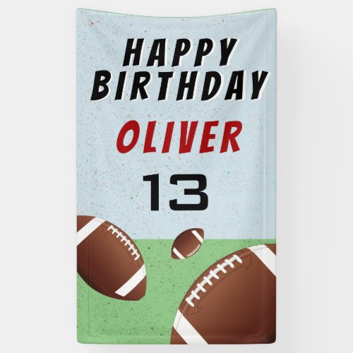 American Football Balls Happy Birthday Party Banner - American Football Balls Happy Birthday Party Banner. Football-themed happy birthday banner. Add your name and age. Great for kids who love football and sports.