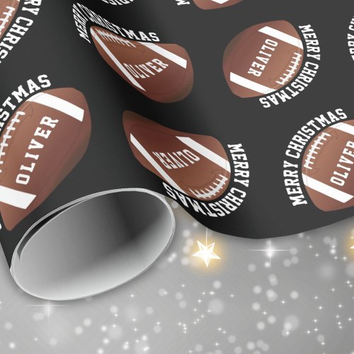 American Football Balls Name Black Christmas  Wrapping Paper
