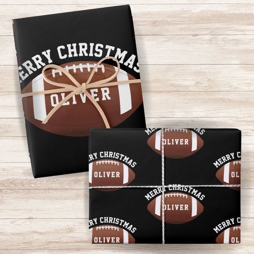 American Football Balls Name Black Christmas  Wrapping Paper Sheets