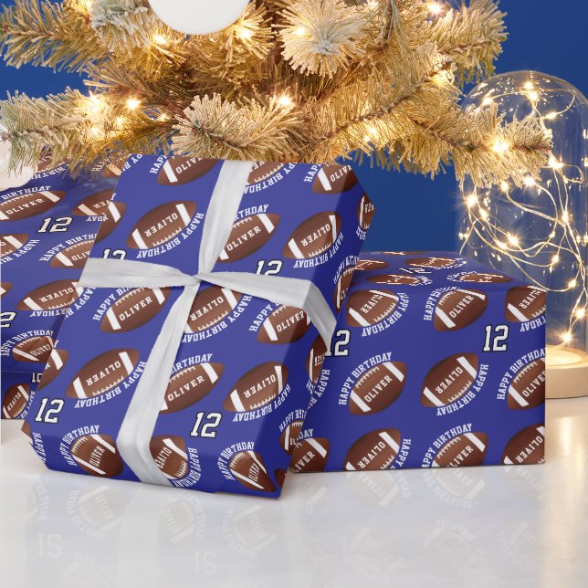 American Football Balls Name Happy Birthday Wrapping Paper (Holidays)