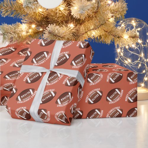 American Football Balls Name Merry Christmas Wrapping Paper