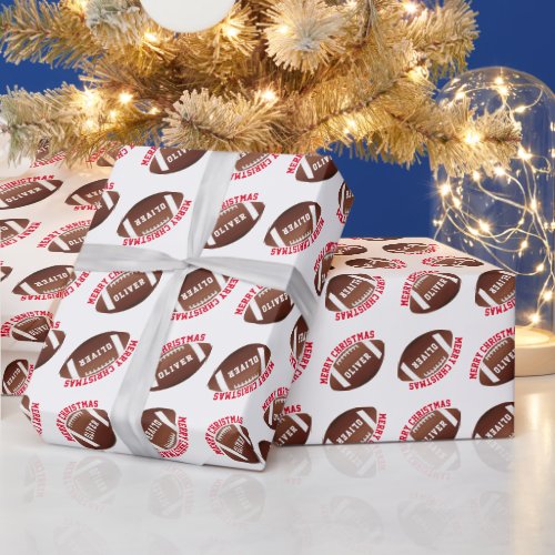 American Football Balls Name Merry Christmas  Wrapping Paper