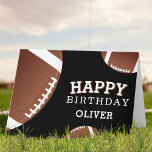 American Football Balls Sports Happy Birthday Kids Card<br><div class="desc">American Football Balls Sports Happy Birthday Card with Name. Football balls with a Happy birthday wish on a black background. Personalize with your name and make a special personal card for a boy or a girl who loves football.</div>