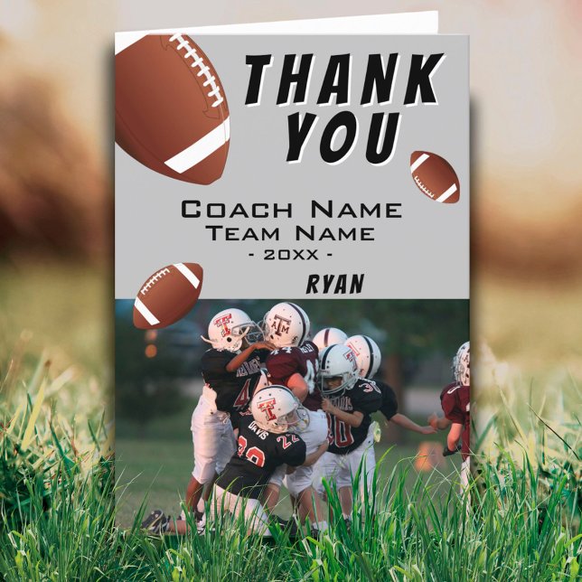 American Football Balls Thank you Coach Photo Card (Creator Uploaded)