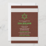 American Football Bar Mitzvah Invitation<br><div class="desc">Brown, green, and white football Bar Mitzvah invitation. This American football Bar Mitzvah invitation design features a brown leather dimpled background that looks like the leather of a football. There are also white stripes similar to what are found on a football ball as well. This brown and white football background...</div>