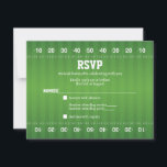 American Football Bar Mitzvah RSVP Card<br><div class="desc">Green and white football Bar Mitzvah RSVP card. This American football Bar Mitzvah reply card design features a green grass background that looks like a football field. There are also white markings and numbers that are found on a football field as well. This green and white football field background is...</div>