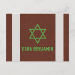 American Football Bar Mitzvah Thank You Postcard<br><div class="desc">Brown, green, black, and white American football Bar Mitzvah personalized thank you postcard. This American football Bar Mitzvah thank you postcard design features a brown leather dimpled background that looks like the leather of a football on the front. There are also two vertical white stripes similar to what are found...</div>