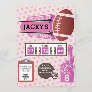 American Football Birthday Party Girls Pink Invite