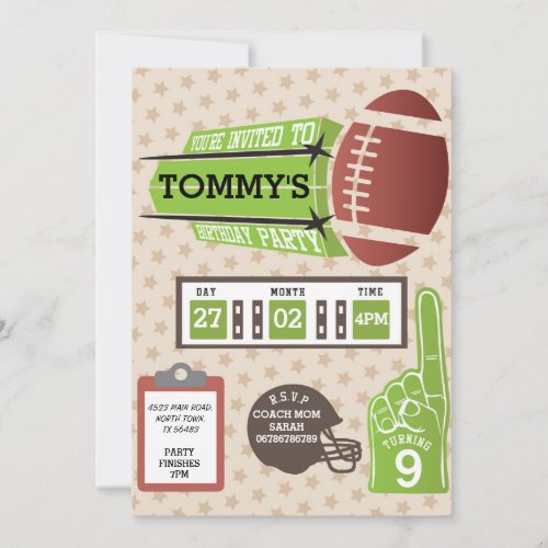 American Football Birthday Party Invite Sports