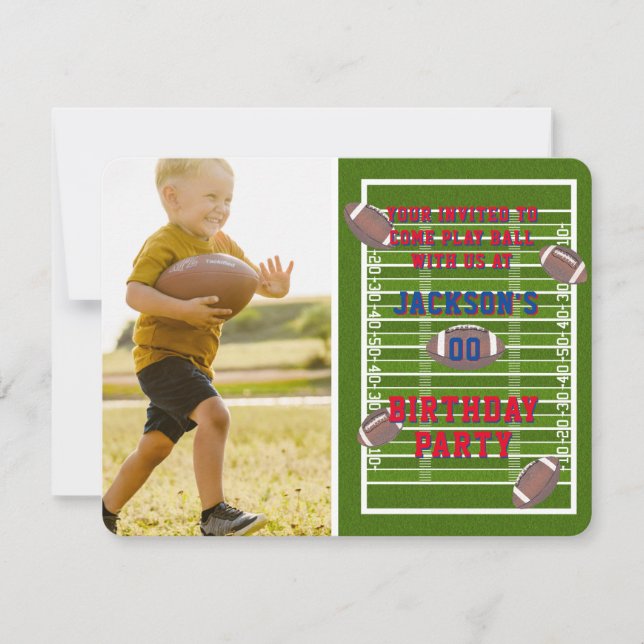 American Football Birthday Party Photo Invitation (Front)