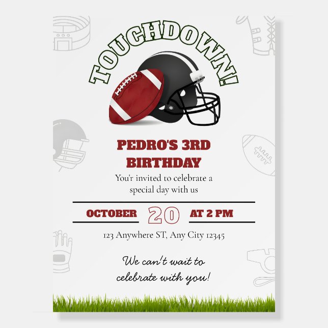 American Football Birthday with Ball and Helmet Foam Board (Front)