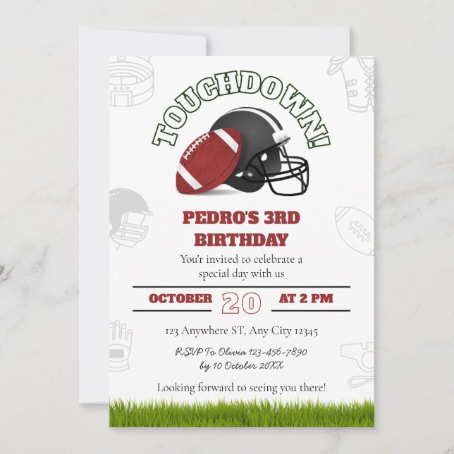 American Football Birthday with Ball and Helmet Invitation (Front)