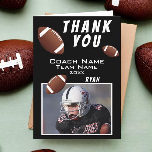 American Football Black Thank you Coach Photo Card
