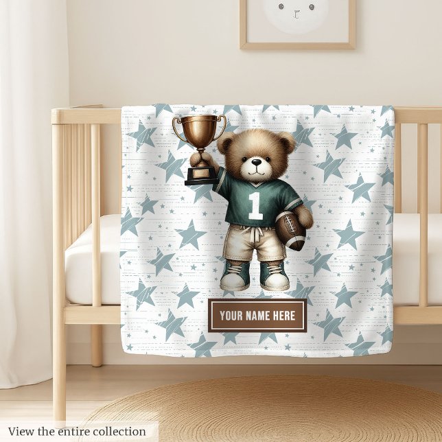 American Football Blanket for Kids Birthday Gift (American football teddy bear blanket, soft, adorable, and perfect boy birthday gift idea.)