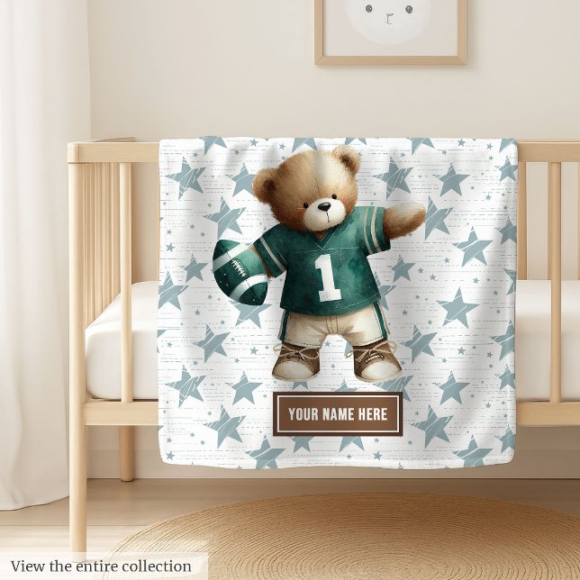 American Football Blanket for Toddler Birthday (Cozy American football teddy bear blanket, perfect personalized boy birthday gift for toddlers.)