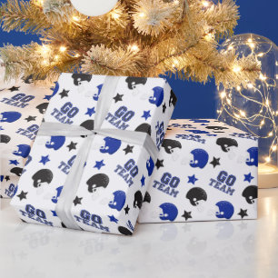 American Football Blue and Black Patterns Wrapping Paper