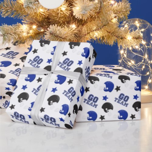 American Football Blue and Black Patterns Wrapping Paper