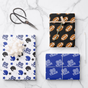 American Football Blue and Black Patterns Wrapping Paper Sheets