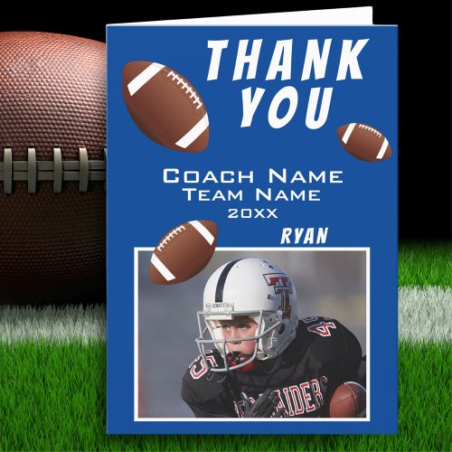 American Football Blue Thank you Coach Photo Card