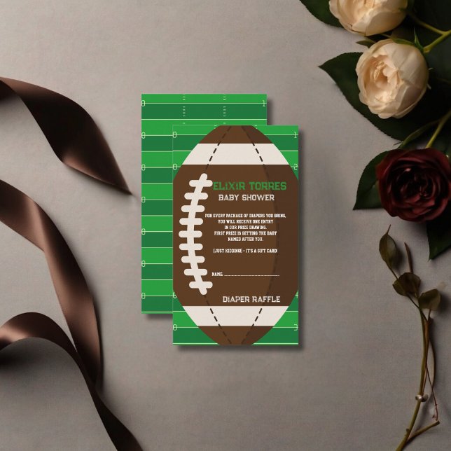 American Football Brown & Green Color Baby Shower Enclosure Card (Creator Uploaded)