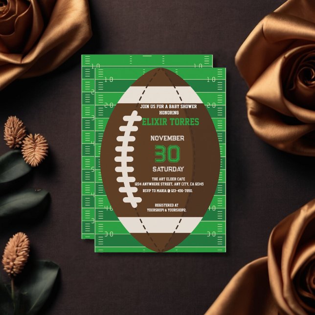 American Football Brown & Green Color Baby Shower Invitation (Creator Uploaded)