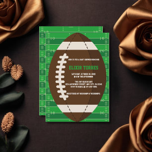 American Football Brown & Green Color Baby Shower Invitation