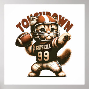American Football Cat - Touchdown Purrfection Poster