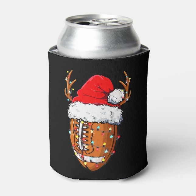 American Football Christmas Football Santa Hat Spo Can Cooler (Can Front)