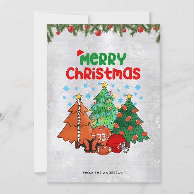 American Football Christmas Tree Holiday Card (Front)