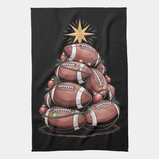 American Football Christmas Tree Xmas Pajamas  Kitchen Towel (Vertical)